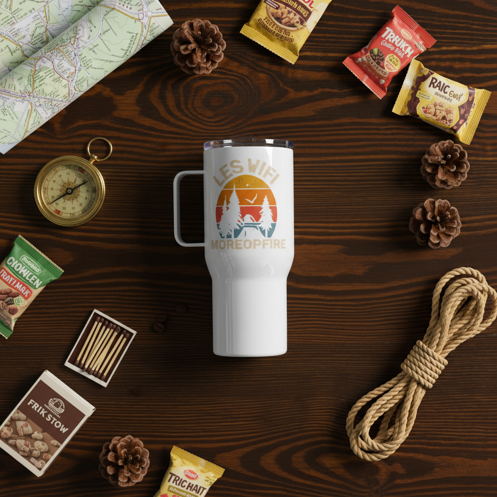 Camping gear flat lay