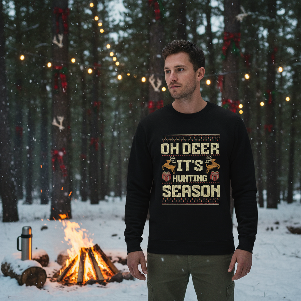 Hunting Season Sweatshirt - Christmas Campfire Snowy Forest