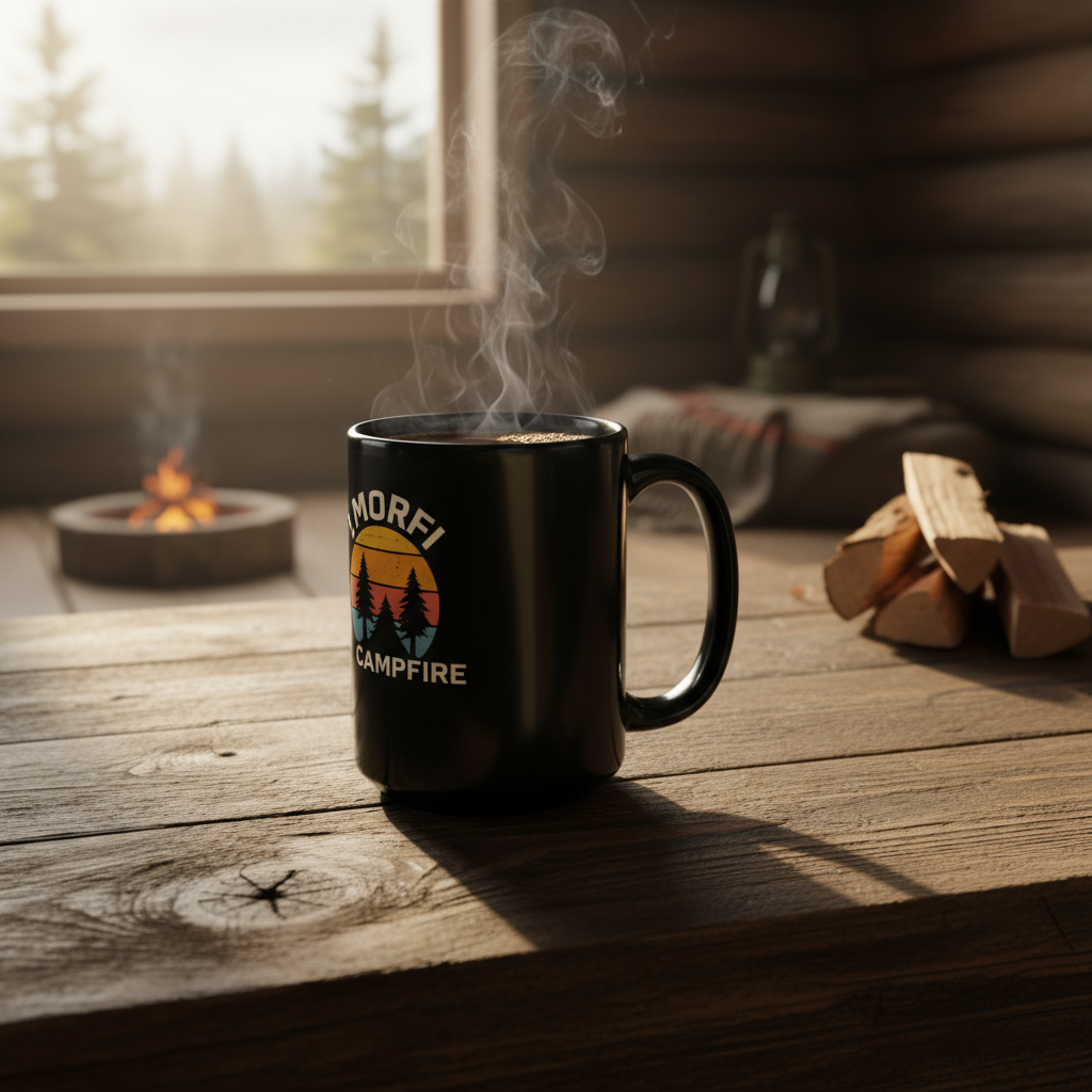 More Campfire Black Mug - Cabin Morning
