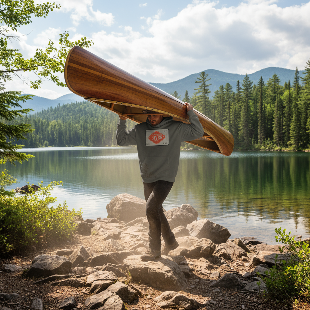 River Rat Hoodie Asphalt - Portaging Canoe