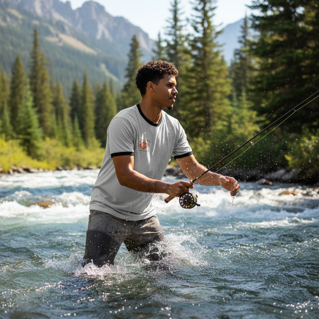 River Rat Ringer Tee - Fly Fishing Mountain Stream