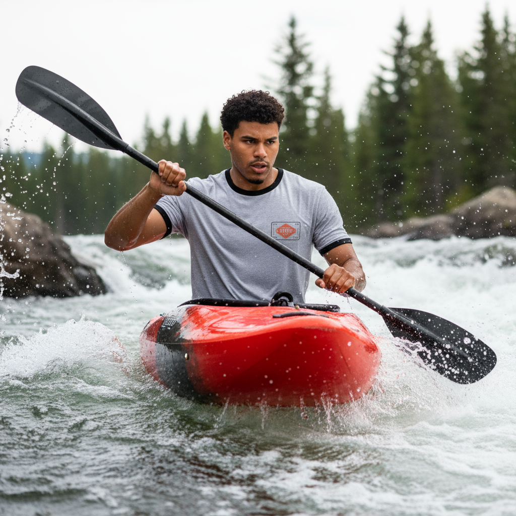 River Rat Ringer Tee - Kayaking Rough Rapids